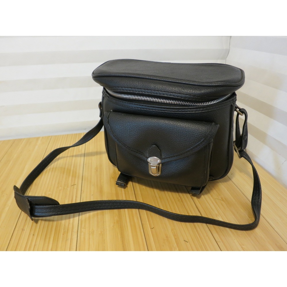 Vintage Kane-M Brand Black Zippered Bag Case With Strap 9x8x6 in. Made‎ in Korea